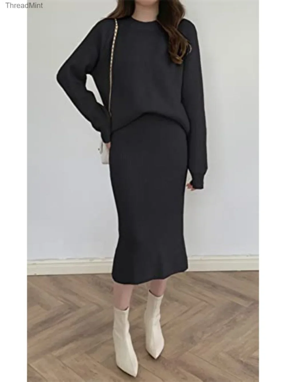 Women's Two Piece Knit Sweater Skirt Set Bodycon Midi Pullover Outfit